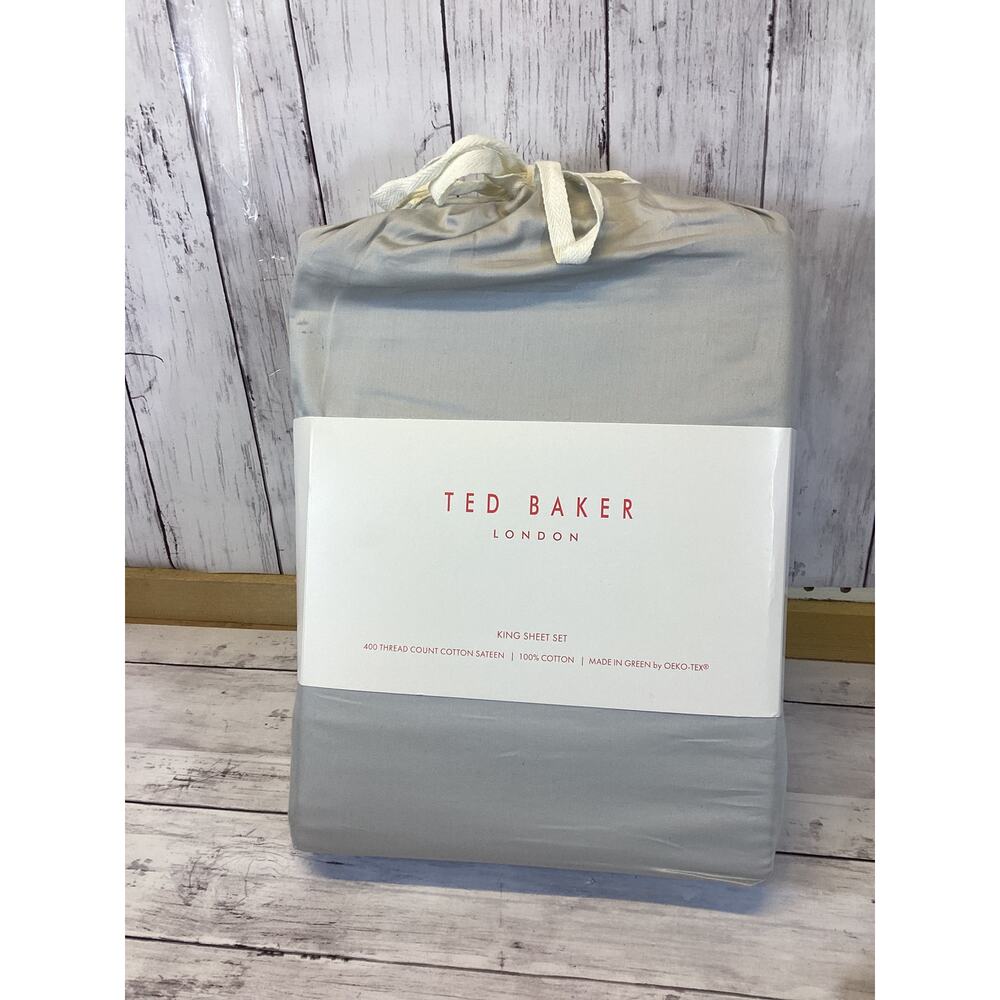 Ted Baker London King Sheet Set Silver Gray Ultra-Fine 100% Cotton Sateen